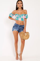 Blue Distressed Denim High Waisted Shorts - Caryl-Shorts