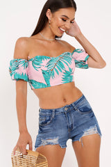 Blue Distressed Denim High Waisted Shorts - Caryl-Shorts