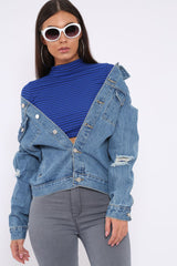 Blue Distressed Denim Jacket - Friya-Jackets