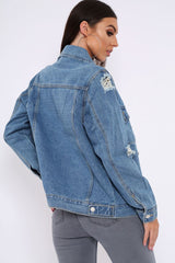 Blue Distressed Denim Jacket - Friya-Jackets
