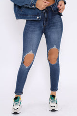 Blue Distressed Extreme Rip Jeans - Geanna-Jeans