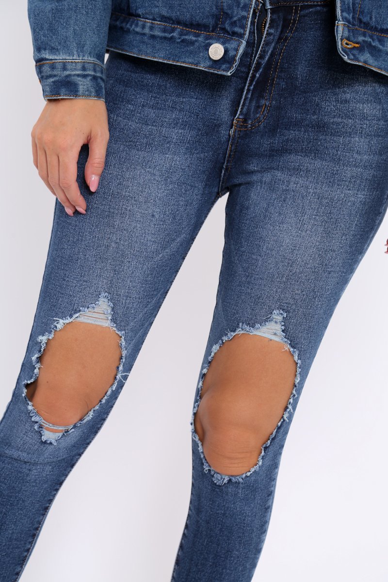 Blue Distressed Extreme Rip Jeans - Geanna-Jeans