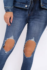 Blue Distressed Extreme Rip Jeans - Geanna-Jeans