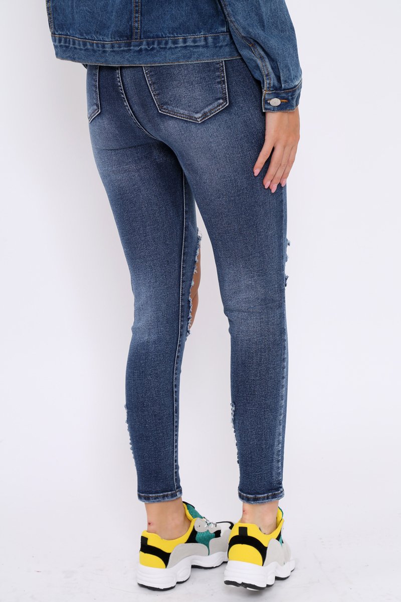Blue Distressed Extreme Rip Jeans - Geanna-Jeans