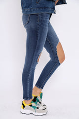 Blue Distressed Extreme Rip Jeans - Geanna-Jeans