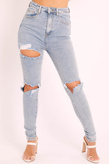 Blue Distressed Skinny Jeans - Izara-Jeans