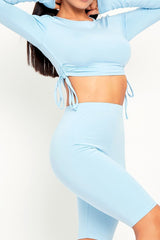 Blue Double Layer Ruched Top and Cycling Shorts Co-ord - Gwen-Co-ords