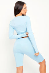 Blue Double Layer Ruched Top and Cycling Shorts Co-ord - Gwen-Co-ords