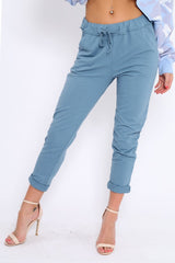 Blue Elasticated Tie Waist Joggers - Cerena-Trousers