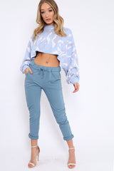 Blue Elasticated Tie Waist Joggers - Cerena-Trousers