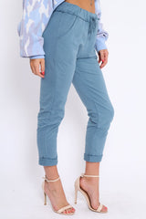 Blue Elasticated Tie Waist Joggers - Cerena-Trousers