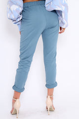Blue Elasticated Tie Waist Joggers - Cerena-Trousers