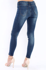 Blue Embellished Knees Denim Jeans - Kadi-Jeans