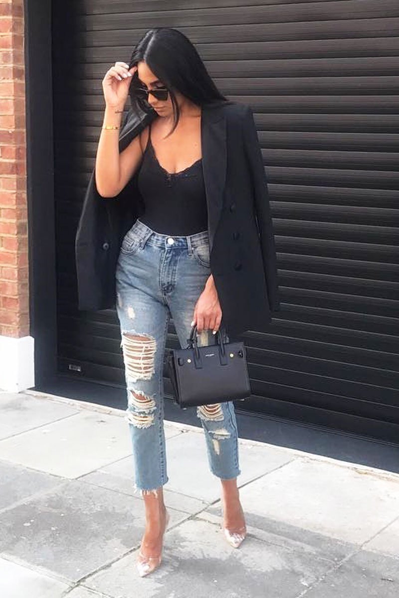 Blue Extreme Distressed Frey Hem Jeans - Terri-Jeans