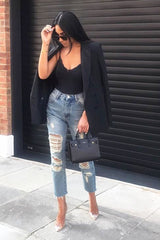 Blue Extreme Distressed Frey Hem Jeans - Terri-Jeans