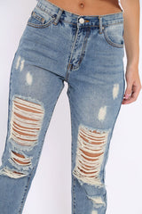 Blue Extreme Distressed Frey Hem Jeans - Terri-Jeans