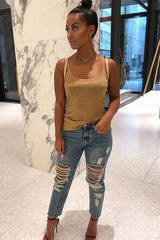 Blue Extreme Distressed Frey Hem Jeans - Terri-Jeans