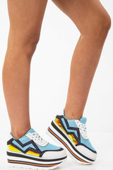 Blue Extreme Platform Glitter Lace Up Trainers - Myleigh-Trainers