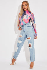 Blue Extremely Ripped Denim Mom Jeans - Ellynor-Jeans