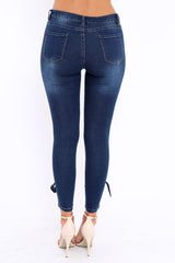 Blue Eyelet Lace Detail Skinny Jeans - Isobel-Jeans