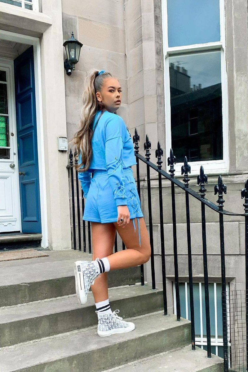 Blue Eyelet Lace Up Shorts - Philippa-Shorts