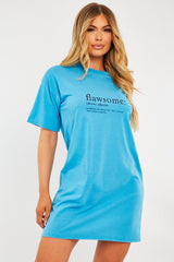 Blue Flawsome Slogan Printed T-shirt Dress - Neita-Dresses