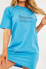 Blue Flawsome Slogan Printed T-shirt Dress - Neita-Dresses