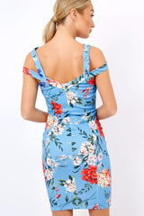 Blue Floral Cross Over Strap Dress - Briony-Dresses
