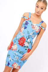 Blue Floral Cross Over Strap Dress - Briony-Dresses