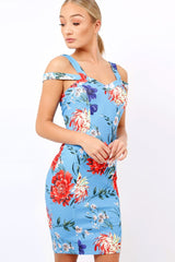 Blue Floral Cross Over Strap Dress - Briony-Dresses