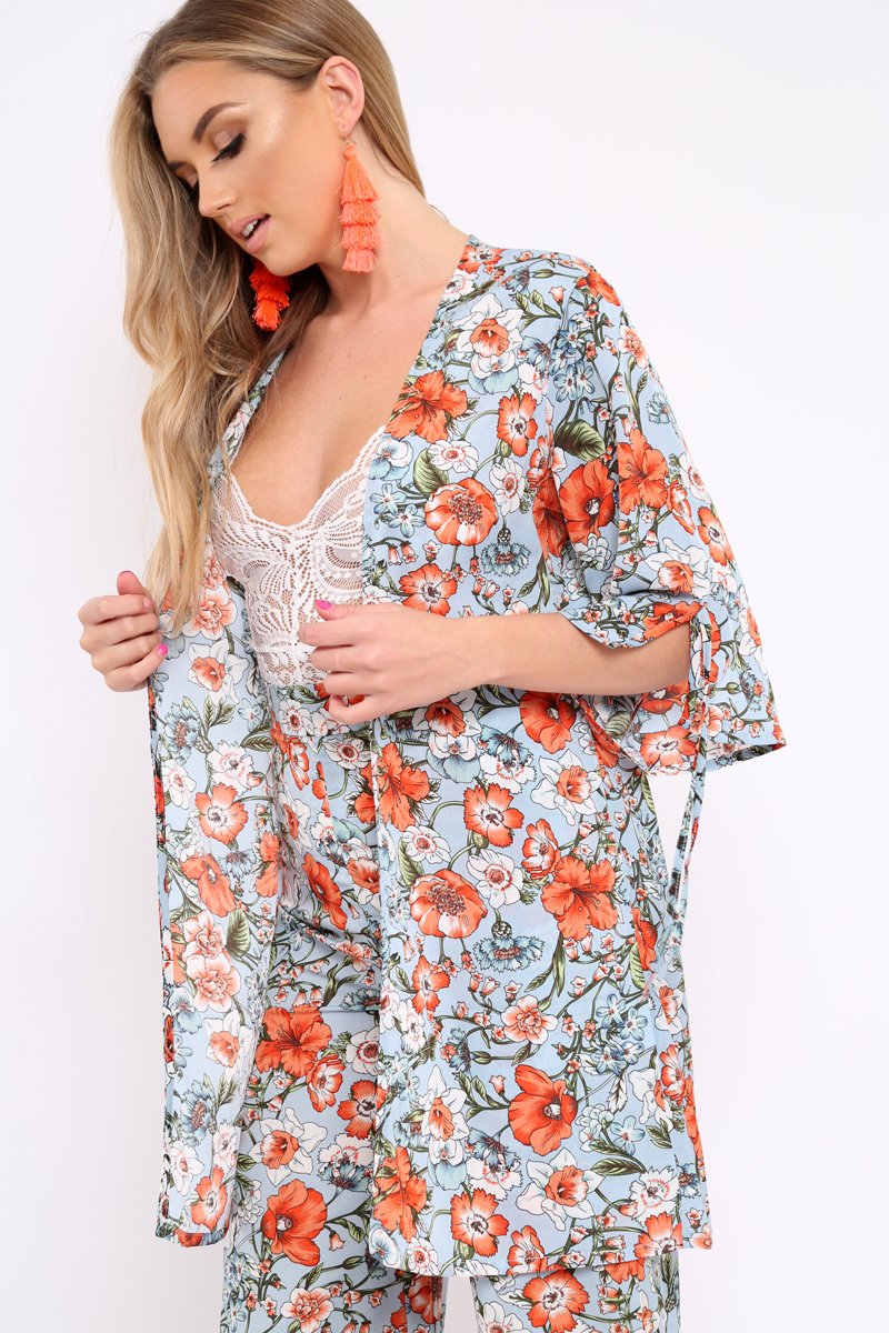 Blue Floral Kimono - Aija-Jackets