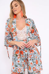 Blue Floral Kimono - Aija-Jackets