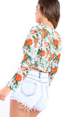 Blue Floral Top with Tie Front - Azria-Tops