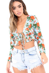 Blue Floral Top with Tie Front - Azria-Tops