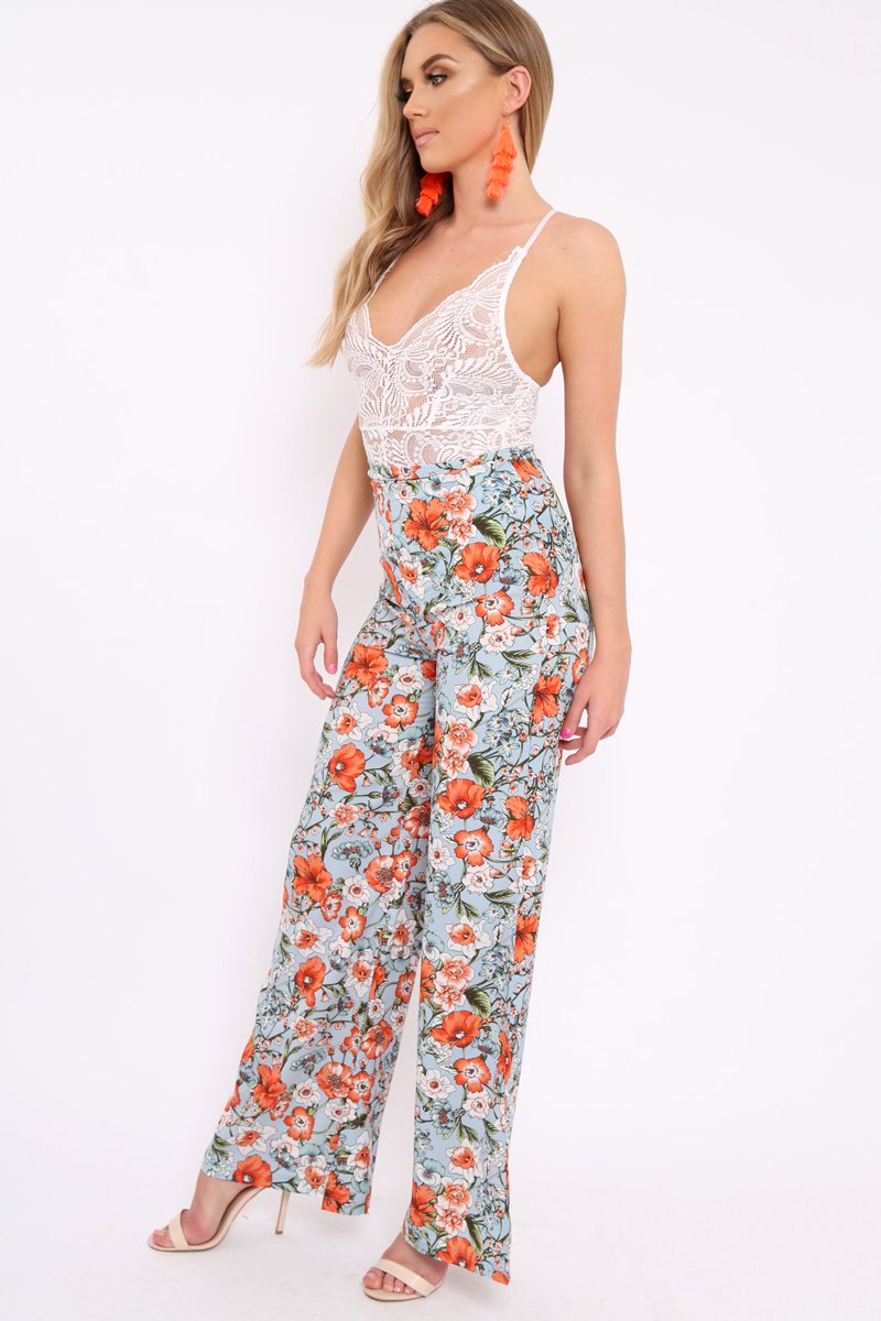Blue Floral Trousers - Aaira-Trousers