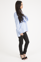 Blue Frill Detail Oversized Shirt - Lydia-Dresses