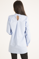 Blue Frill Detail Oversized Shirt - Lydia-Dresses