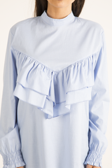 Blue Frill Detail Oversized Shirt - Lydia-Dresses