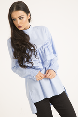 Blue Frill Detail Oversized Shirt - Lydia-Dresses