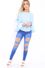 Blue Frill Hem Blouse - Alexis-Tops