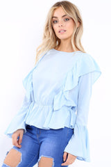 Blue Frill Hem Blouse - Alexis-Tops