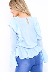 Blue Frill Hem Blouse - Alexis-Tops