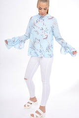 Blue Frill Long Sleeve Top - Lexi-Tops
