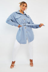 Blue Front Pocket Belted Shacket - Ranessa-Shacket