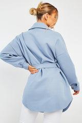 Blue Front Pocket Belted Shacket - Ranessa-Shacket
