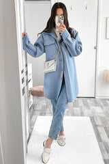 Blue Front Pocket Belted Shacket - Ranessa-Shacket