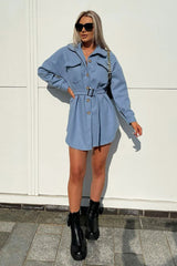 Blue Front Pocket Belted Shacket - Ranessa-Shacket