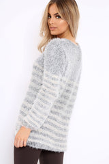 Blue Fur Knit Stripe Jumper - Sicily-Jumper