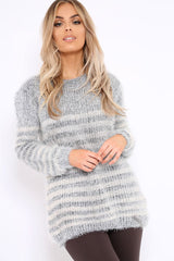 Blue Fur Knit Stripe Jumper - Sicily-Jumper