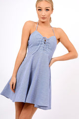 Blue Gingham Sweetheart Dress - Jazz-Dresses